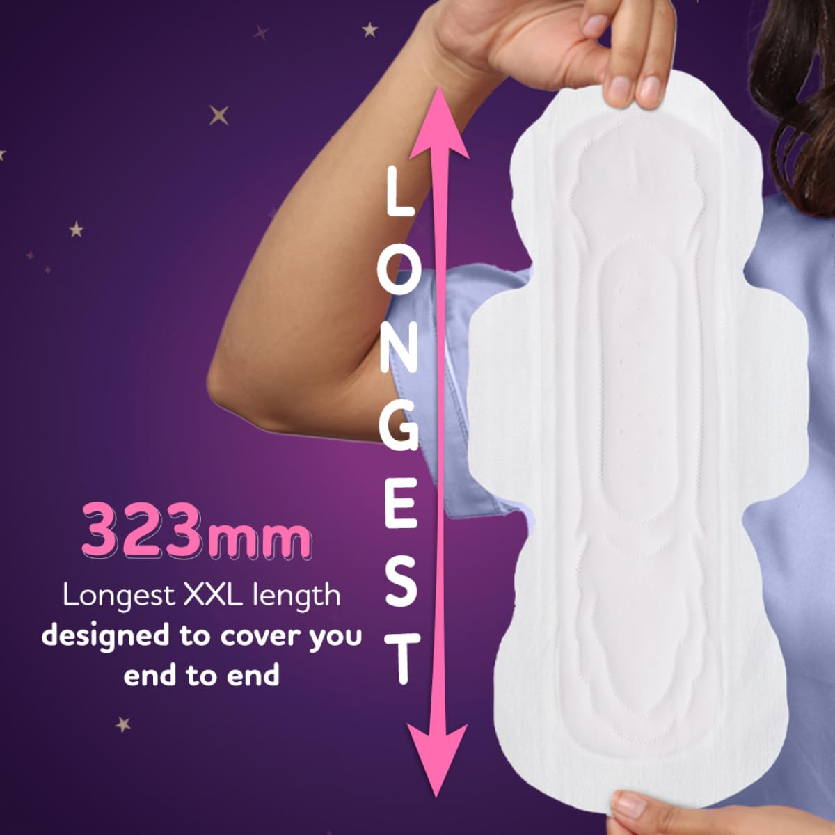 Sofy Women Bodyfit Longest XXL Sanitary Pads |Night Protection|Wider Hip Guard| Deep Absorption | Comfy dry cover| XX-Large, Pack Of 40