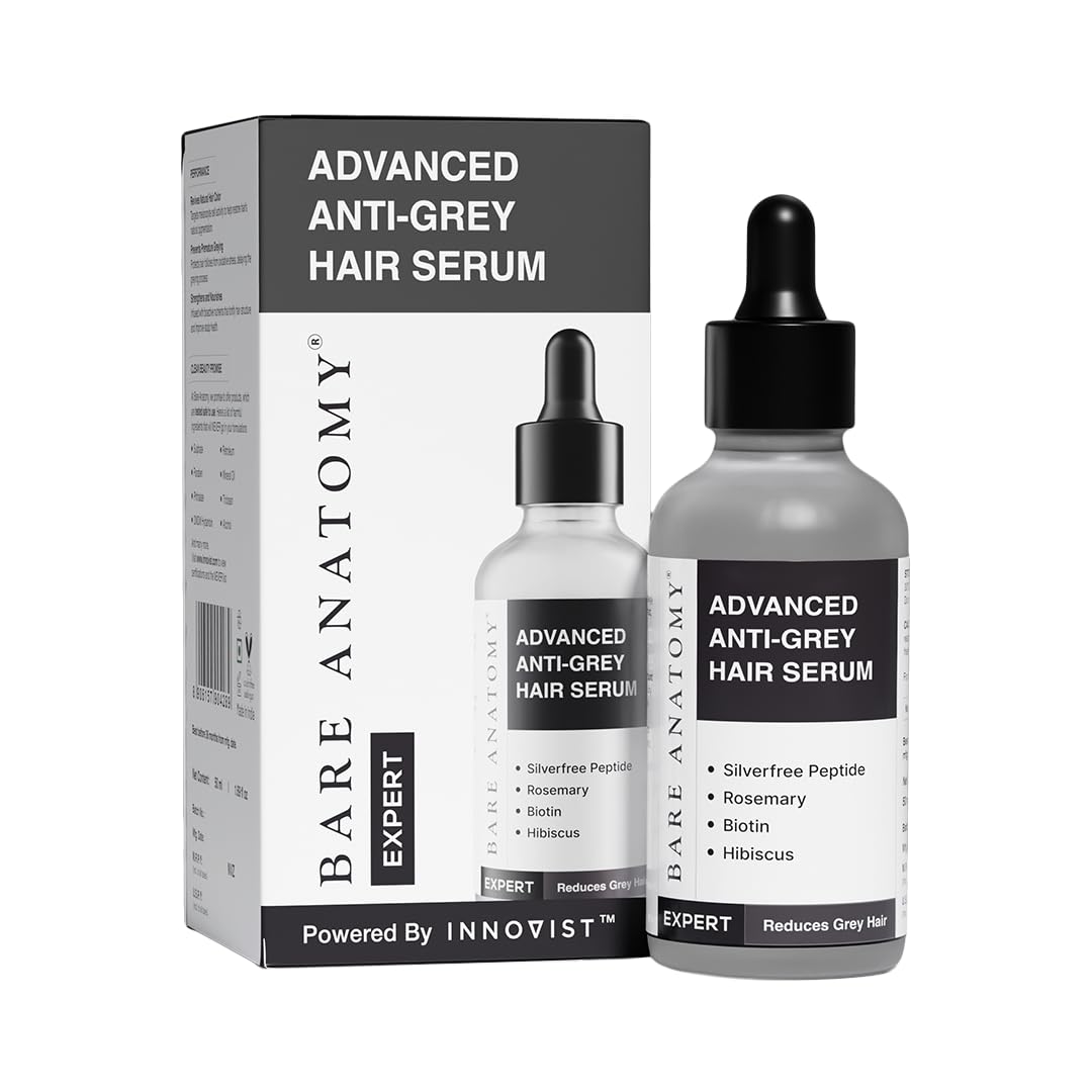 Bare Anatomy Advanced Anti-Grey Serum | Reduces Hair Greying | Silverfree Peptide + Biotin + Rosemary | Fast Absorbing, Odorless, Non-Sticky | Clinically proven formula For Men & Women | 50ml (Pack of 3)
