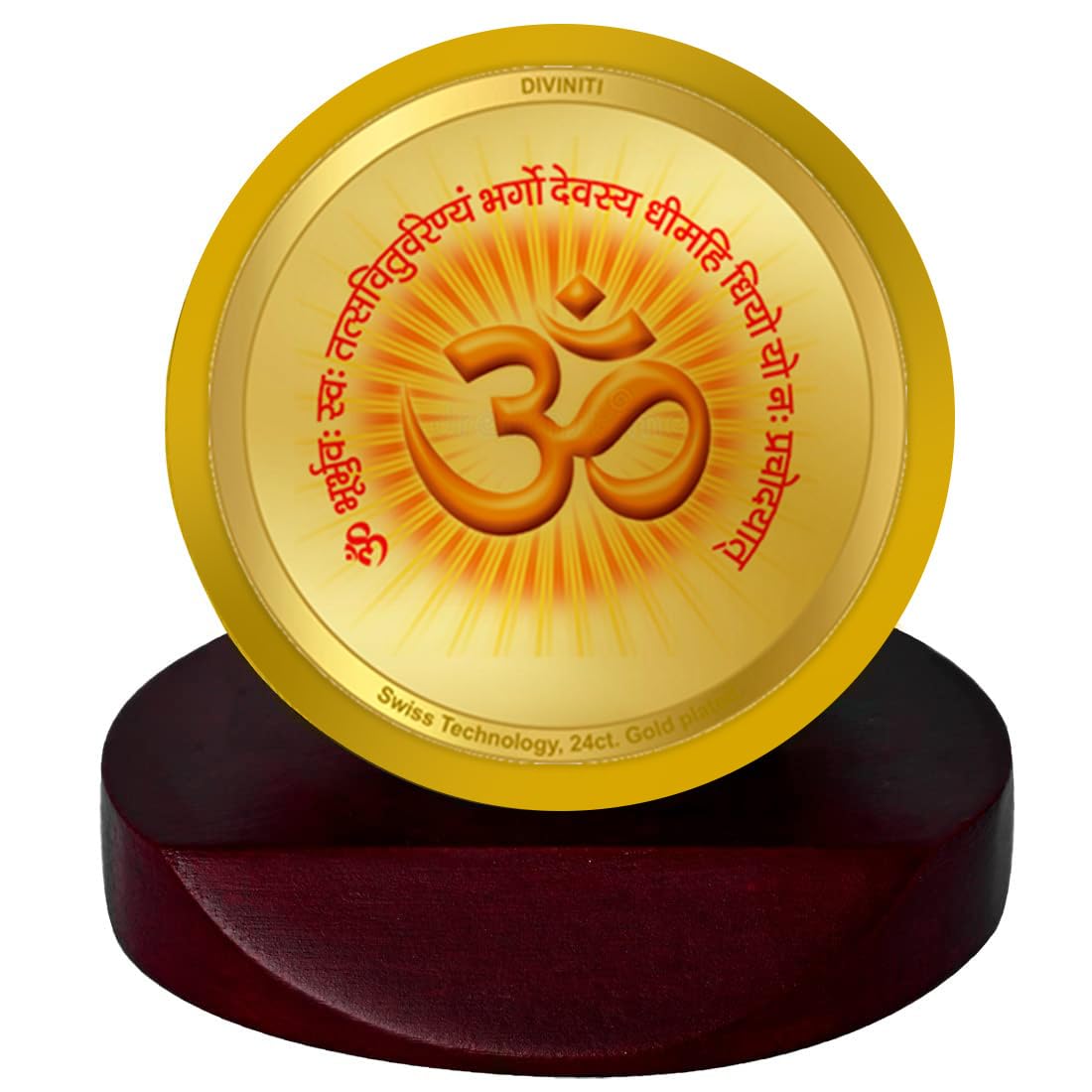 DIVINITI 24K Gold Plated Religious Car Dashboard Frame | Premium God Idol Frame for Car, Home Mandir & Office Table | Spiritual Gift, Decorative Showpiece | Om Gayatri Mantra