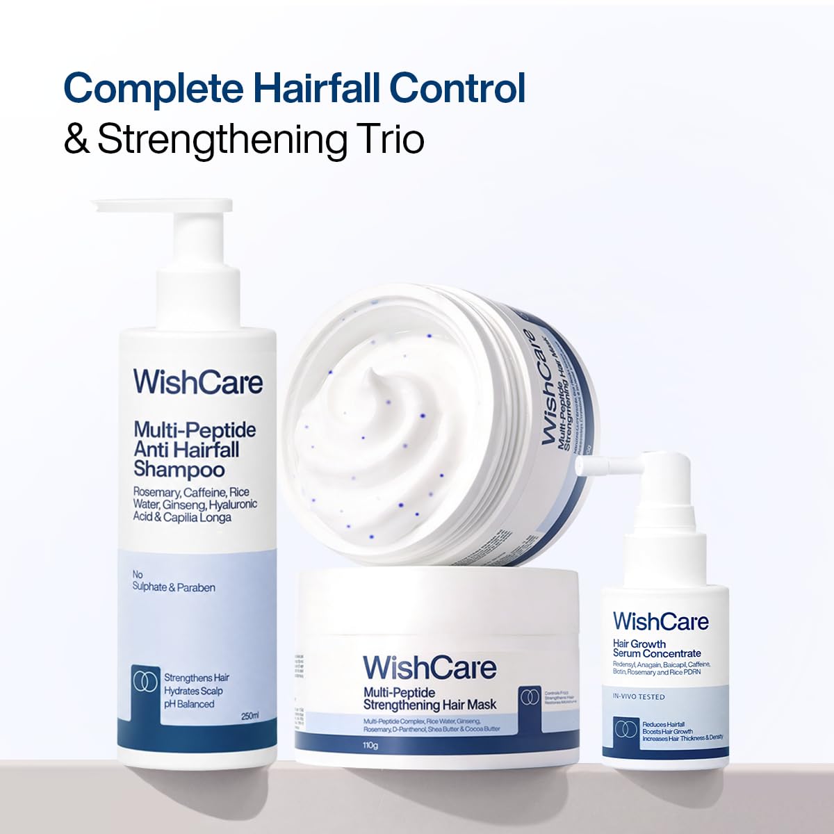 WishCare Complete Hair Growth & Anti Hairfall Combo | Hair Growth Serum + Anti Hair Fall Shampoo + Multi Peptide Rice Water Hair Mask | For Strong, Thick & Healthy Hair | Men & Women