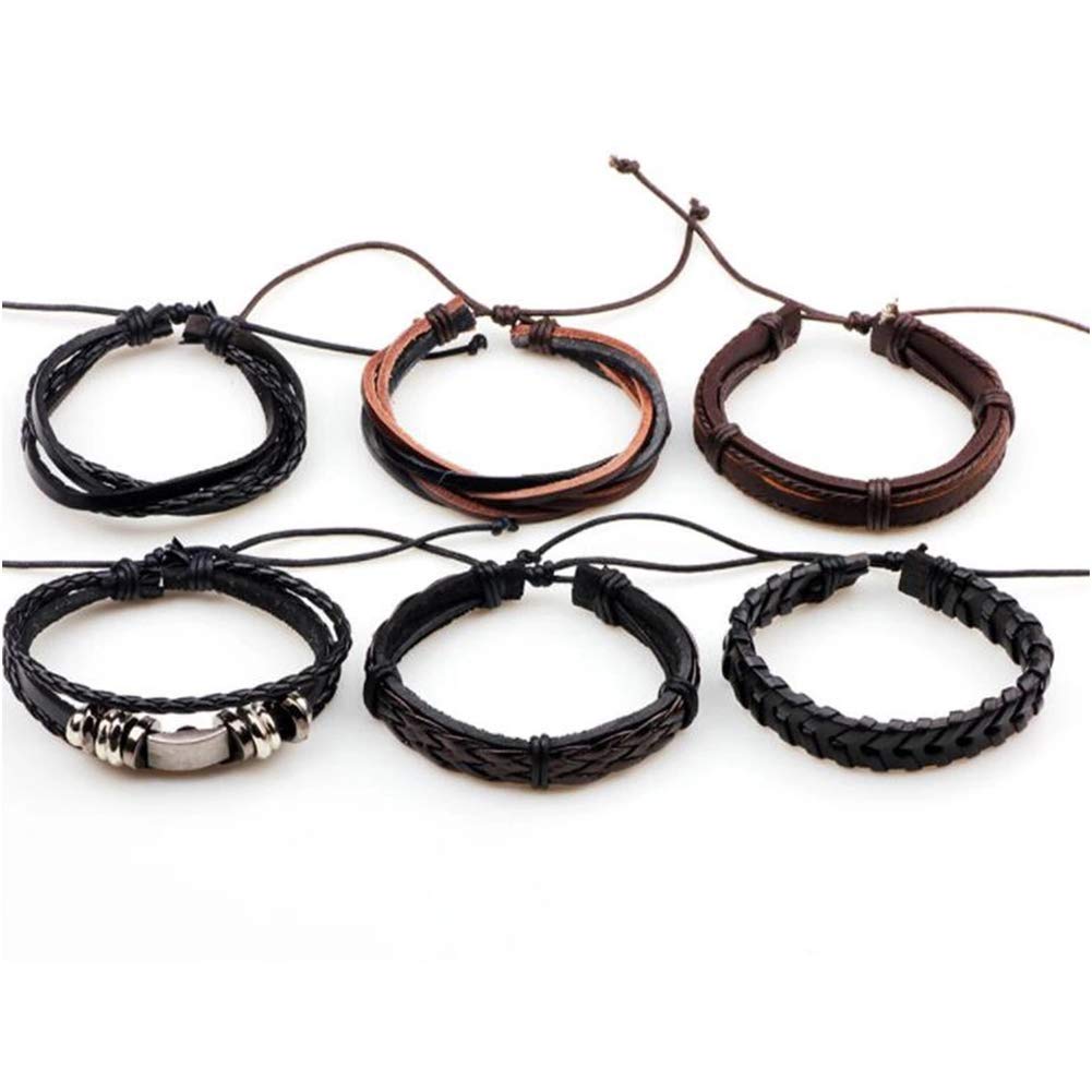 6pcs Latest Collection Genuine Leather Bracelet Wraps Casual Wear Skin Friendly Stylish Bracelets for Men Boys by Shining Diva Fashion
