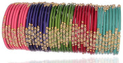 NMII Beautiful & Fashionable Glossy Glass Bangle Set Studded with Zircon & Beads for Women & Girls on Wedding & Festive Occasions (Pack of 40)