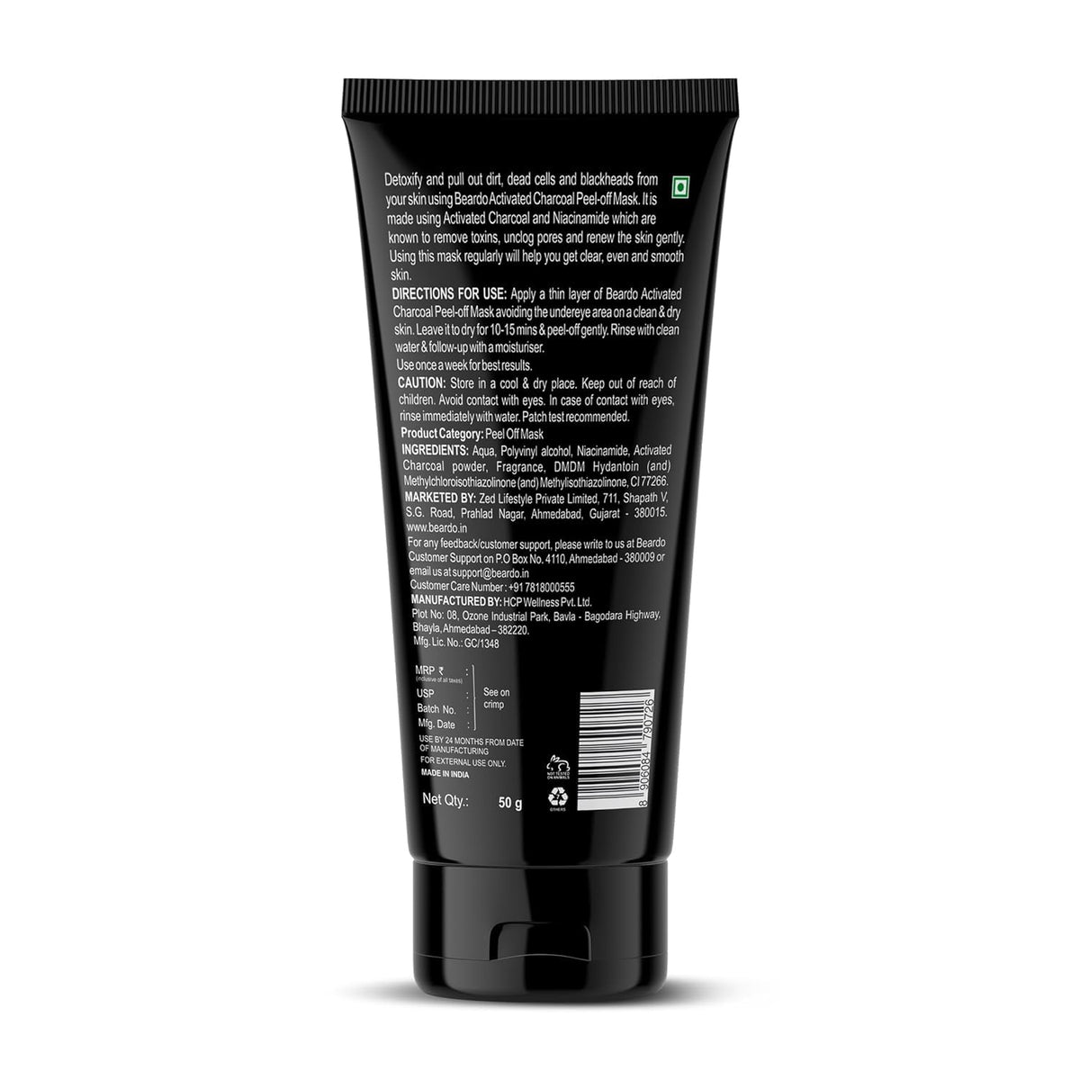 Beardo Activated Charcoal Peel Off Mask for Men, 50g | Charcoal Face Mask for Glowing Skin | Detoxing Facial Kit for Men | Peel Off Mask For Oily & Dirt free skin