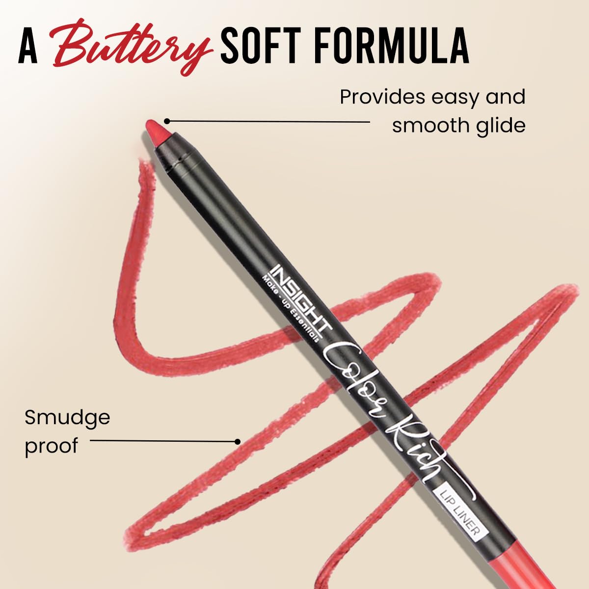 INSIGHT Color Rich Lip Liner| Intense Pigment| Enriched with Jojoba Oil & Vitamin E| Defines, Shapes & Nourishes Lips | Long-Lasting |Sultry Red -1.5g