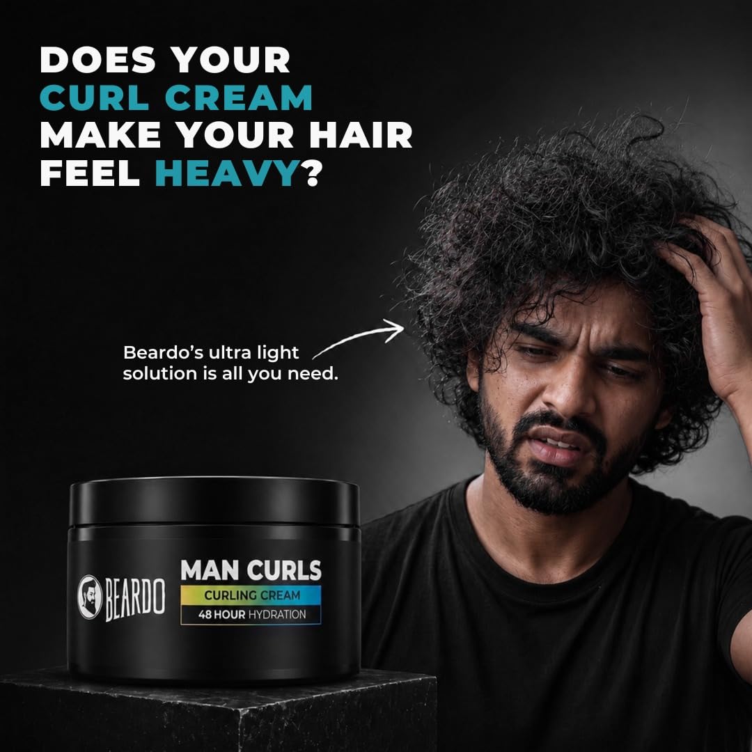 Beardo Man Curls Curling Cream for Men | Super-Defining & Hydrating | Long-lasting Frizz Control | Infused with Hyaluron, Avocado & Coconut | Non-Sticky | Retains hair-moisture | 100g