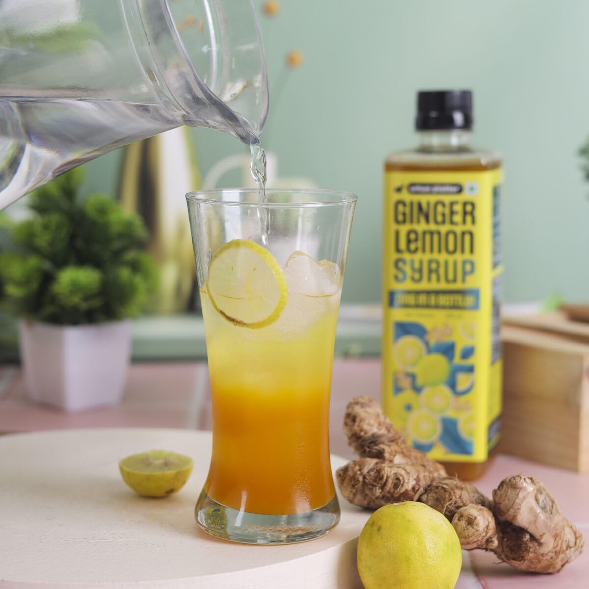 Urban Platter Ginger Lemon Syrup, 500ml (Refreshing | Tangy and Zesty | Sweetened)