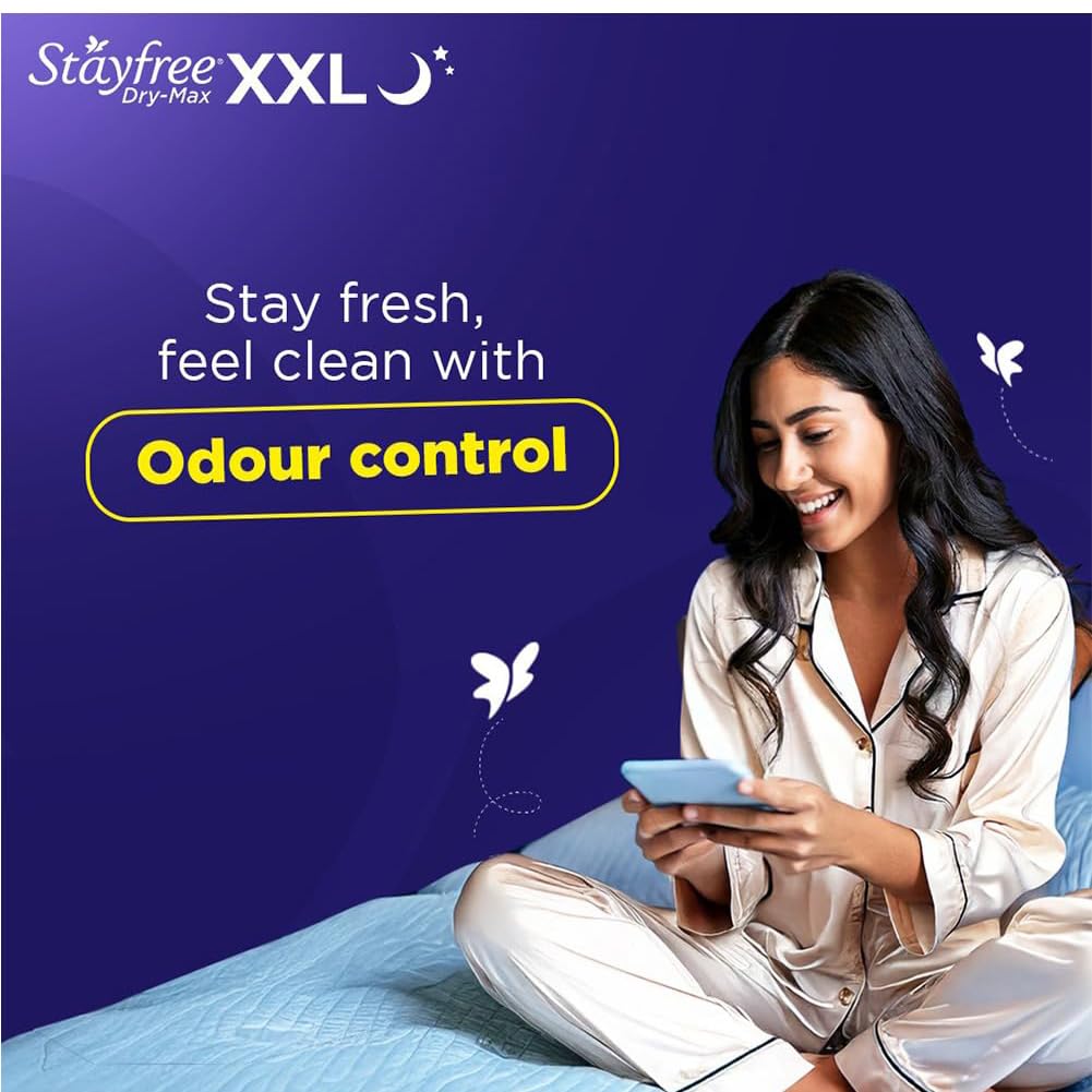 Stayfree Dry Max All Night Sanitary Pads – 42 Pads (Pack of 3 × 14) | Ultra‑Absorbent Overnight Protection | Extra Long | Comfortable Fit | Leak‑Lock Technology