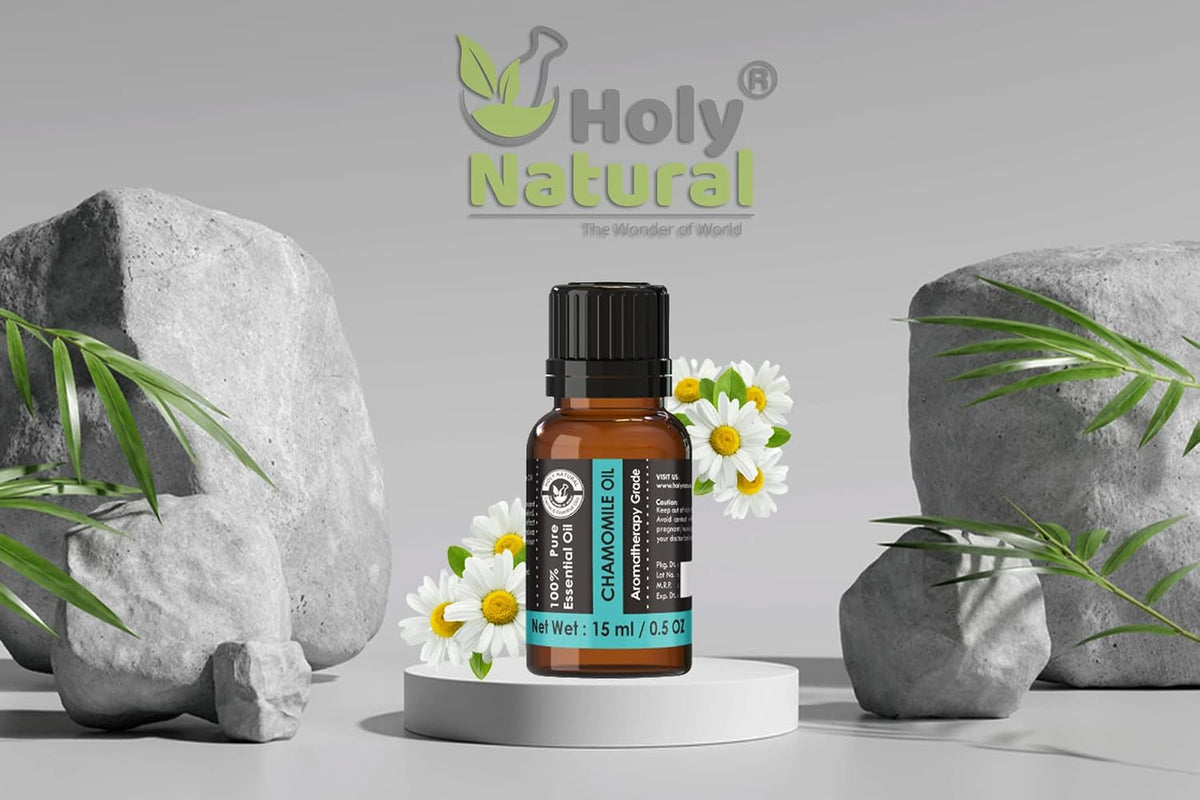Holy Natural Chamomile Essential Oil 15ml (with Dropper Plug) | Undiluted Therapeutic Grade, For Reduces Blemishes, Evens Skin Tone, Relieves Stress, Better Sleep.