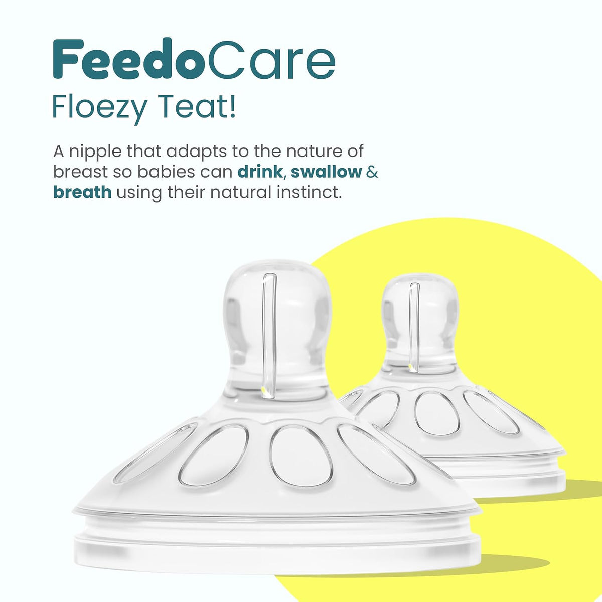 Mother Sparsh FeedoCare Floezy Feeding Bottle Teat/Nipples- Pack of 2, Natural Flow-Wide Neck Teats for 6+ Month Babies | Variable Flow (Y)