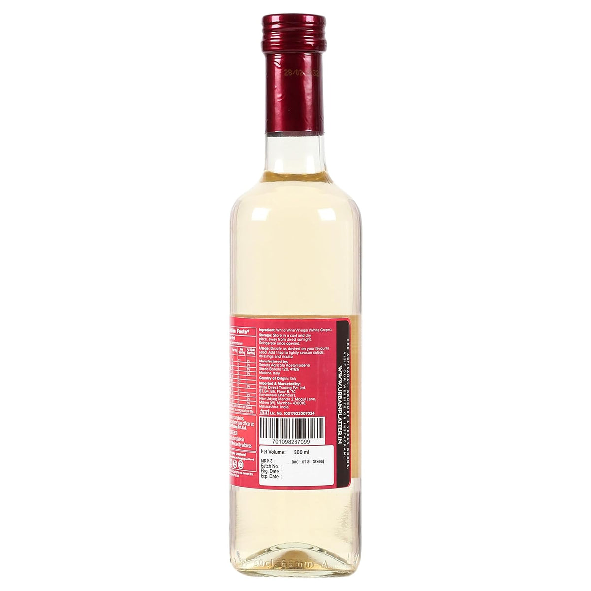 Urban Platter Aceto DI Vino Bianco White Wine Vinegar, 500ml (Product of Italy, Perfect for Salads, 6% Acidity, Use for Dressing Salads, Making sauces, Making Spreads and Season proteins)