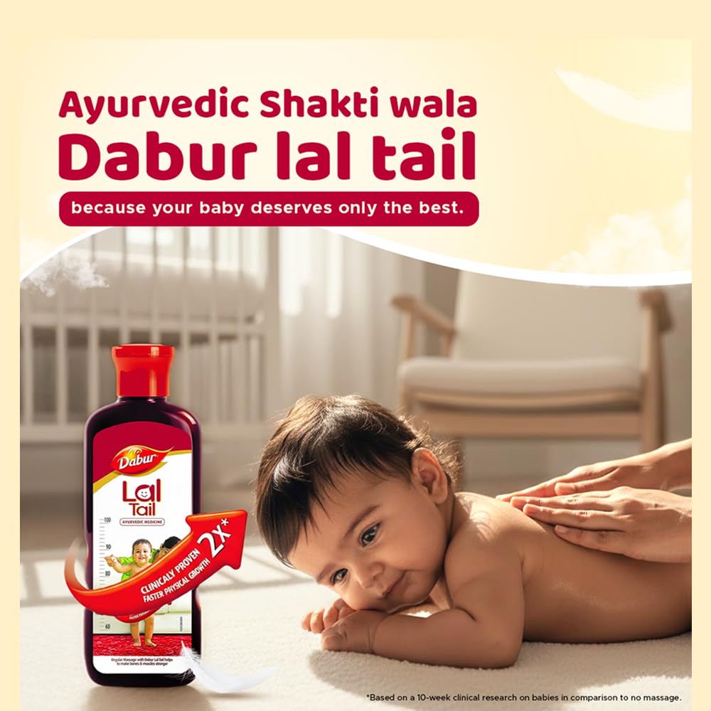 Dabur Lal Tail : Ayurvedic Baby Oil|Clinically Tested 2x Faster Physical Growth for Stronger Bones and Muscles- 200 ml