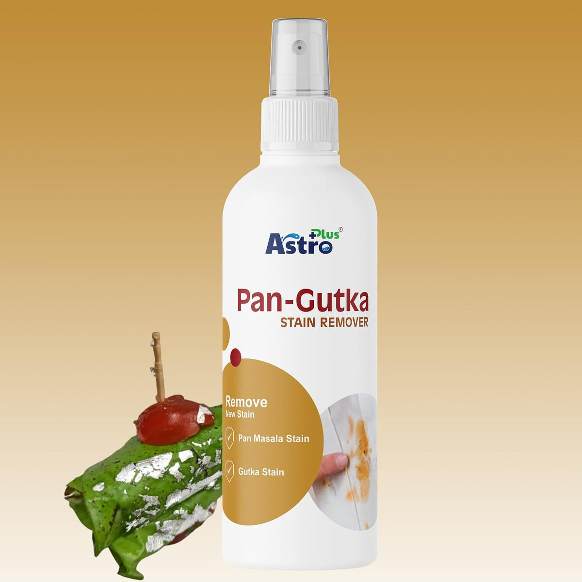 Astro Plus+ 100ml Pan Gutka Stain Remover – Removes Dried Beverage & Food Stains Cleaner, Safe on Colour & Fabrics, Effective Cloth Stain Removal For Everyday Solution | Pack Of 1