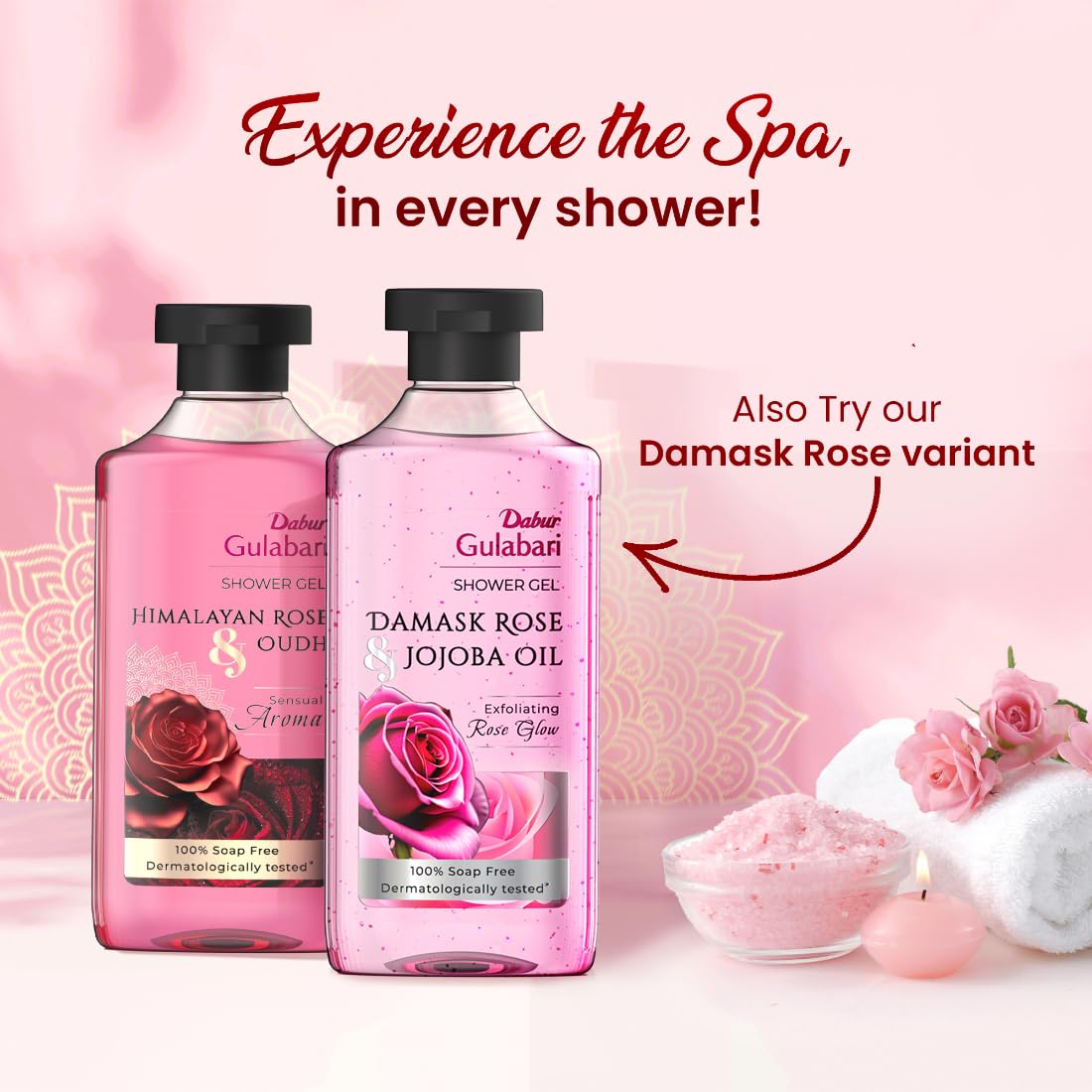 Dabur Gulabari Shower Gel - 250 ml | 99% Pure Glycerine | Gentle Bodywash | Himalayan Rose Extract to nourish and revitalise the skin | 0% Parabens & Soap | No Silicones | With Oudh Fragrance