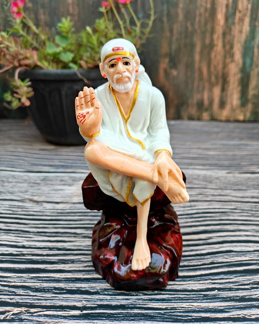 SHINDE EXPORTS shirdi saibaba Marble Idol Statue murti Home Murty for car Dashboard for Pooja Room (6.5 inches)