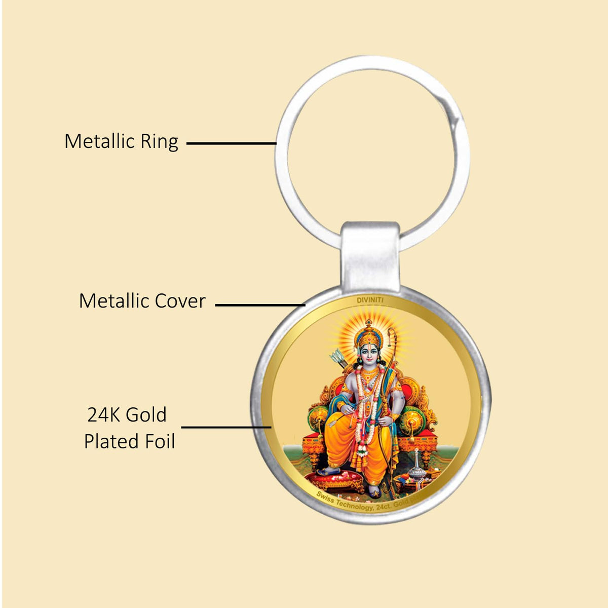 DIVINITI 24K Gold Plated Key Chain with Metallic Ring|Key Chains For Premium Gift All Vehicles Car Bike Scooty|Durable Key Ring For Men Women and Kids