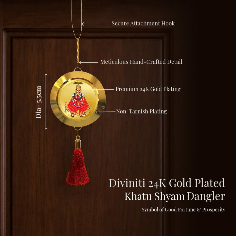 Diviniti 24K Gold Plated Khatu Shyam Ji Double Sided Hanging with Sacred Mantra for Home Entrance Door, Vastu Spiritual Decor, Religious Hanging, Positive Energy & Protection Gift
