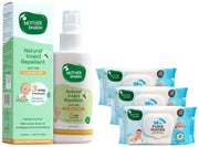 Mother Sparsh 98% Water Based Baby Wipes I Plant made Wet Wipes I 80 Pcs wipes with lid, Pack of 3 & Mother Sparsh Natural Insect Repellent Spray For Babies- 100ml