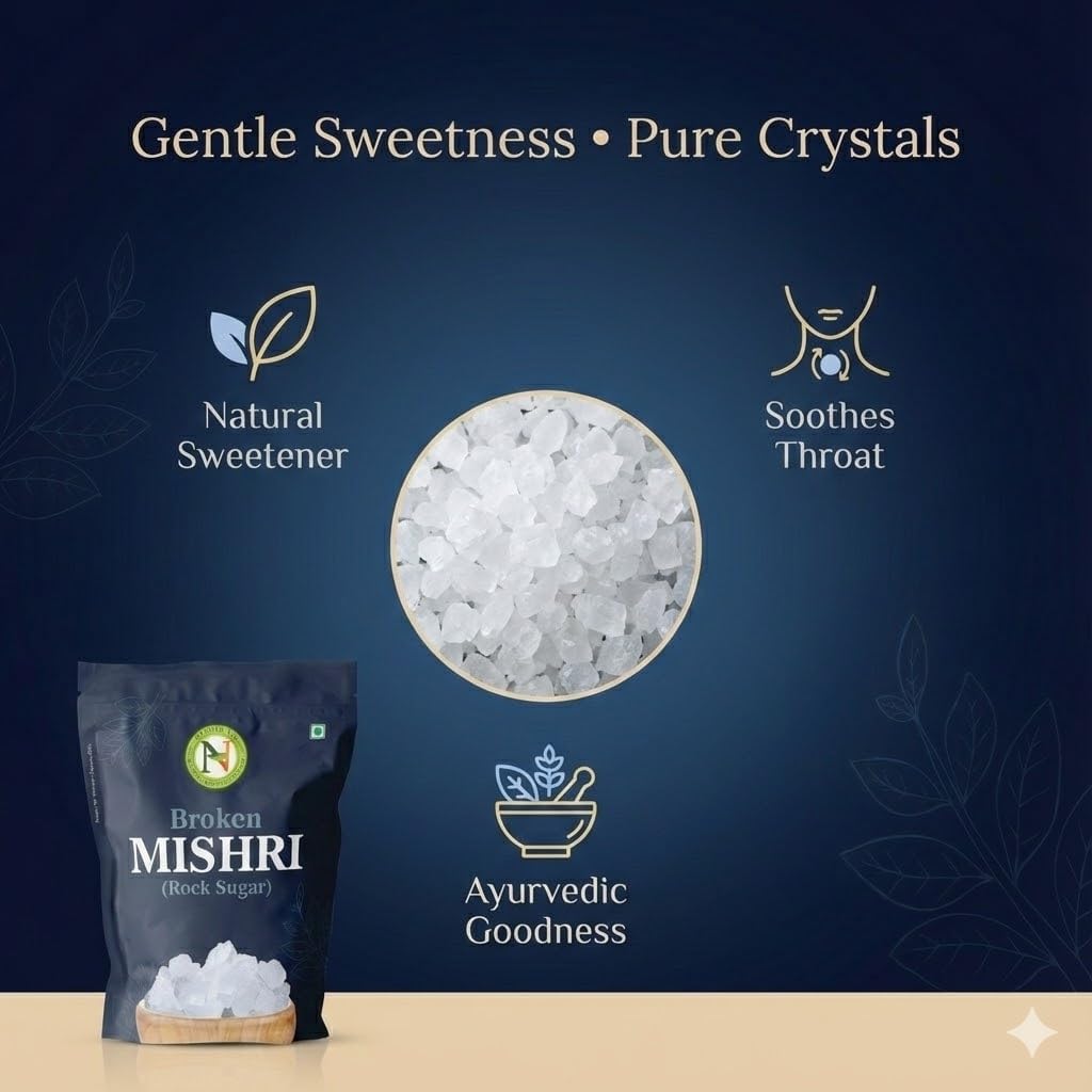 NatureVit Broken Mishri 400 Gram | Rock Sugar Crystals | Pure & Natural Mishri Tukda | No Thread | Ideal for Prasad, Digestion & Sweet Cravings