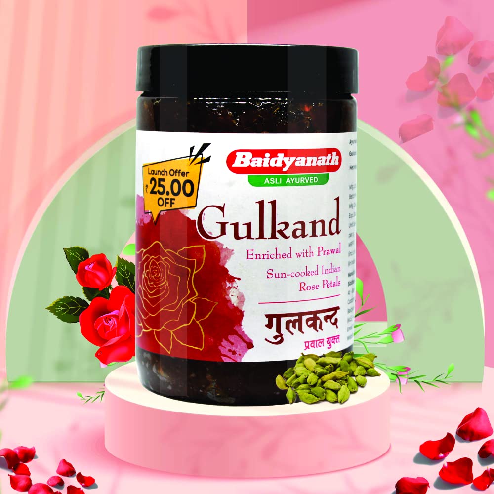 Baidyanath Asli Ayurved Gulkand 400 Gummy Enriched with Prawal Sun-cooked Indian (Rose Petal Jam) (Pack of 1)