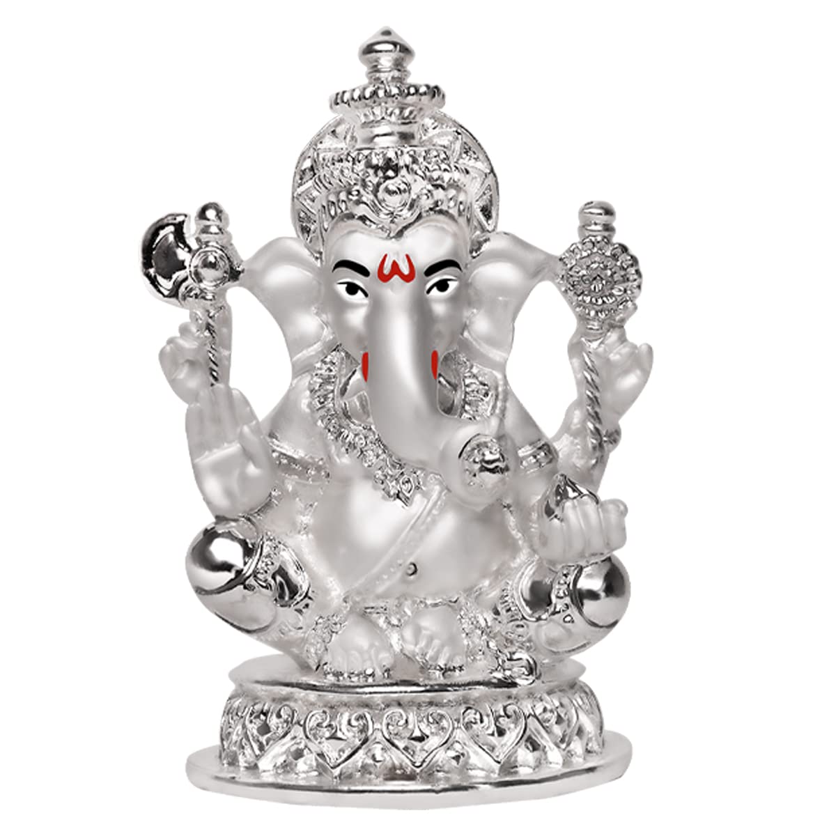 DIVINITI 999 Silver Plated Ganesha Idol for Home Decor Sculpture of Ganpati Figurine| Idol for Home, Office, Temple and Table Decoration| Religious Idol for Pooja, Gift (5.7x7 CM)