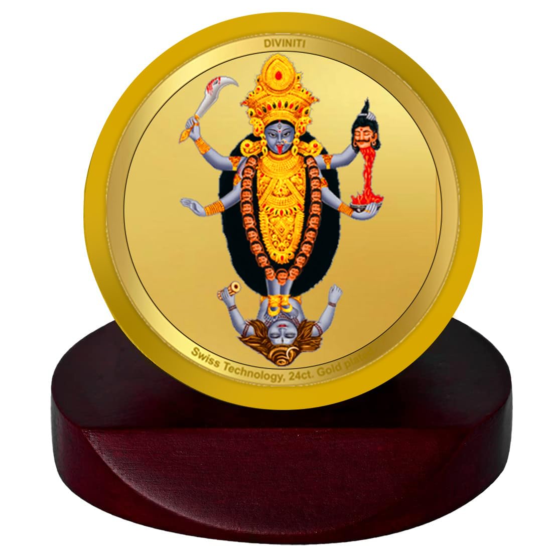 DIVINITI 24K Gold Plated Religious Car Dashboard Frame | Premium God Idol Frame for Car, Home Mandir & Office Table | Spiritual Gift, Decorative Showpiece | Maa Kali
