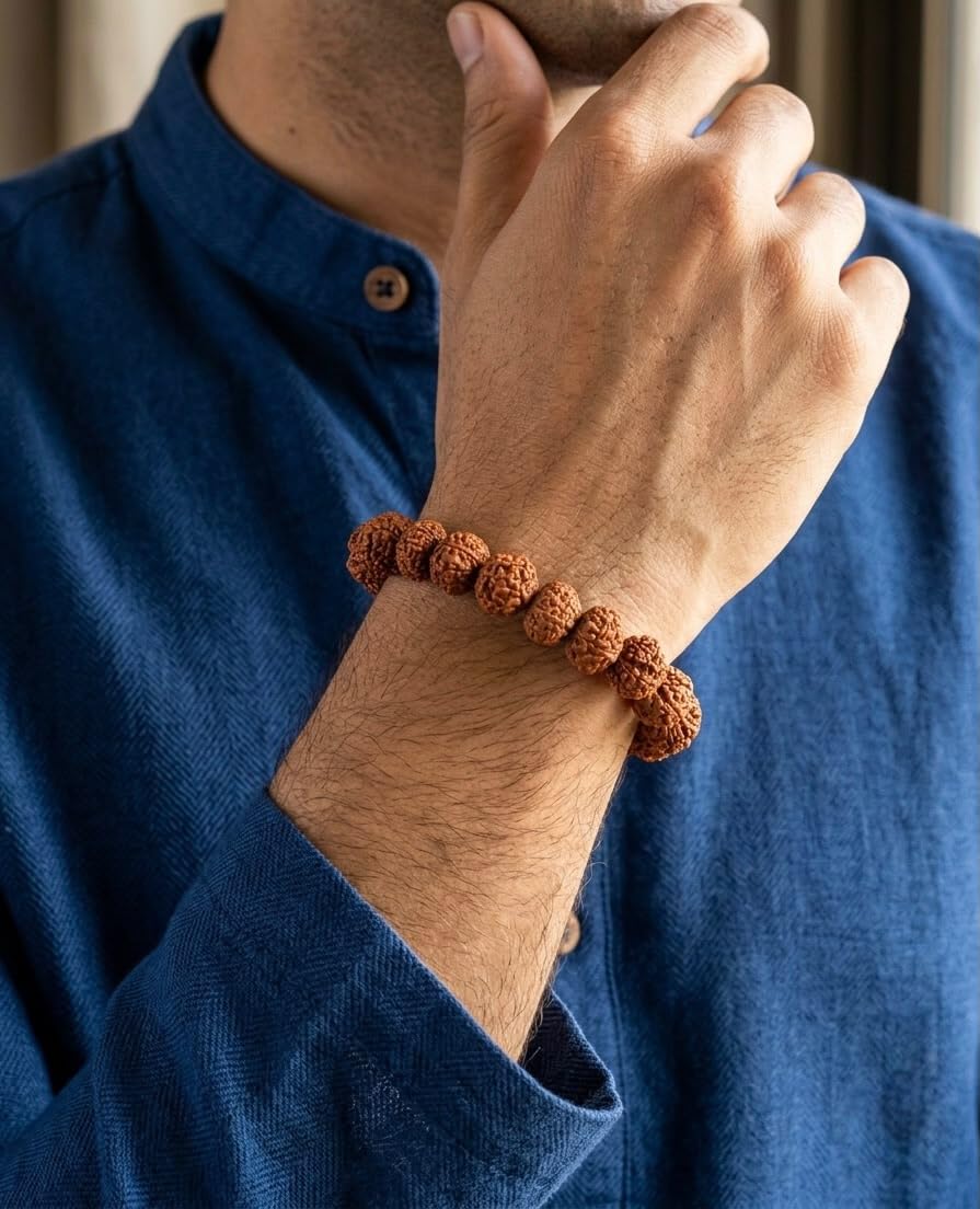 RUDRADIVINE 7 Mukhi Rudraksha Bracelet, Brown Round Bead