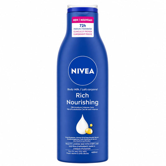NIVEA Rich Nourishing Body Lotion 400ml for Dry Skin with Almond Oil and Deep Moisture Serum Intensive Hydration Moisturizer for Women and Men Non Greasy Fast Absorbing Body Lotion