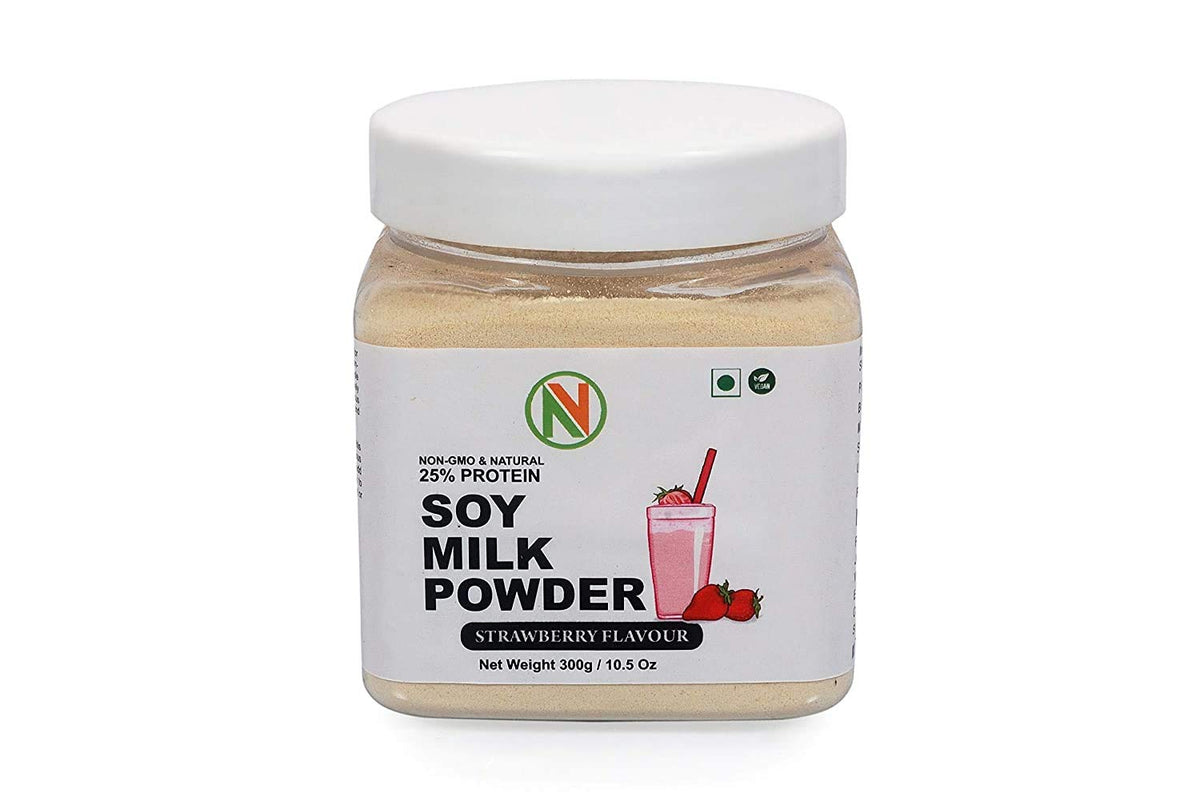 NatureVit Soya Milk Powder 600 Gram [Strawberry Flavour] [300g x 2 Jars] | Vegan & Dairy-Free | Plant-Based Protein | Ideal for Beverages, Smoothies & Cooking