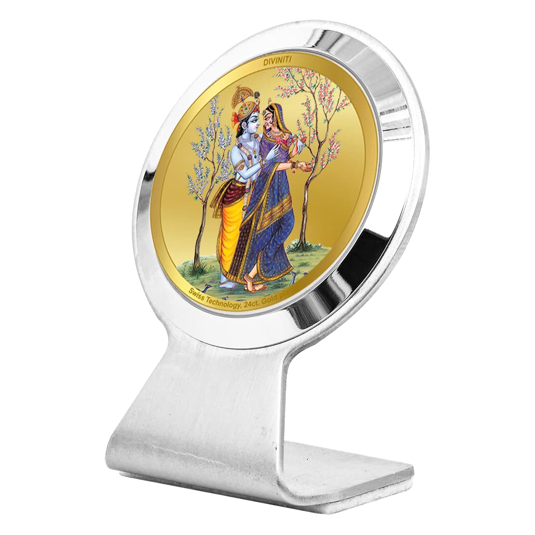 DIVINITI Radhakrishna God Idol Photo Frame for Car Dashboard, Table Decor, Office|MCF 1CR Photo Frames and 24K Gold Plated Foil|Religious Photo Frame Idol for Pooja, Gifts Items (6.2x4.5 CM)