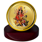 DIVINITI 24K Gold Plated Religious Car Dashboard Frame | Premium God Idol Frame for Car, Home Mandir & Office Table | Spiritual Gift, Decorative Showpiece | Durga