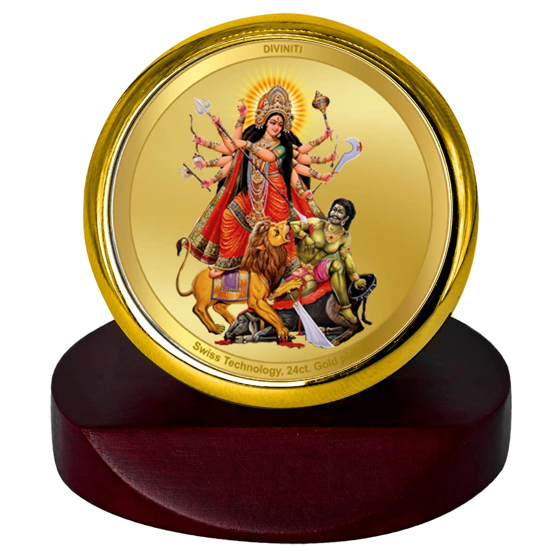 DIVINITI 24K Gold Plated Religious Car Dashboard Frame | Premium God Idol Frame for Car, Home Mandir & Office Table | Spiritual Gift, Decorative Showpiece | Durga