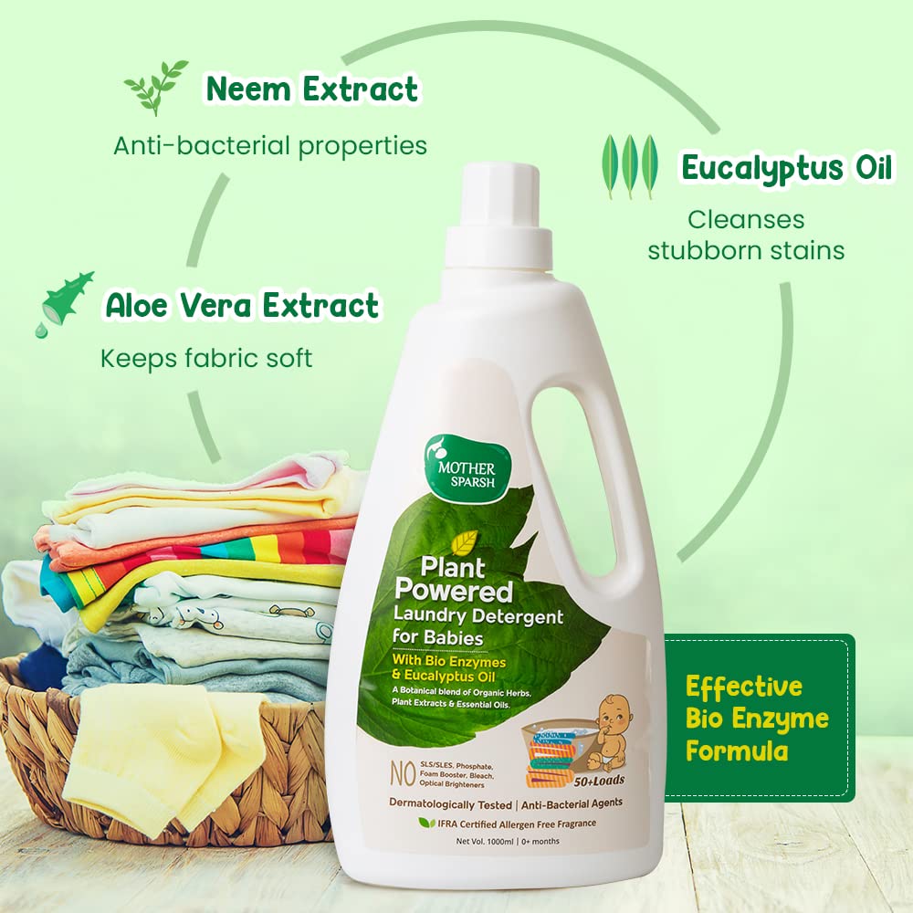 Mother Sparsh Plant Powered Baby Liquid Detergent Refill Pack 3X500ml With Natural Baby Liquid Bottle Cleanser 175ml