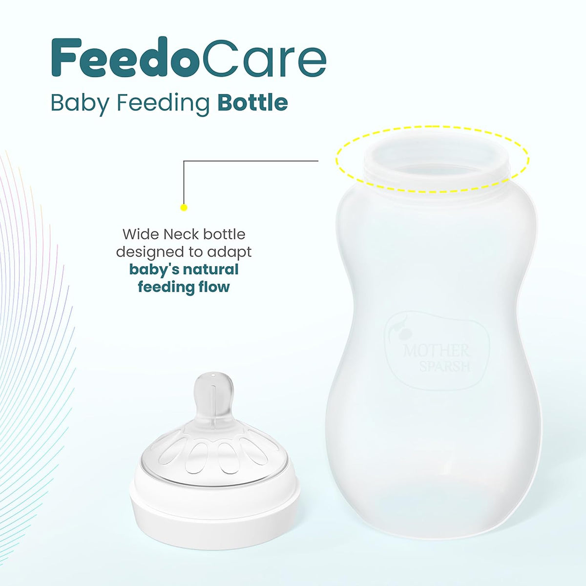 Mother Sparsh FeedoCare 260ml Wide Neck Baby Feeding Bottle, Plant Powered Natural Baby Liquid Cleanser and 99% Pure Water (Unscented) Baby Wipes with Lid I Natural Plant Made Cloth