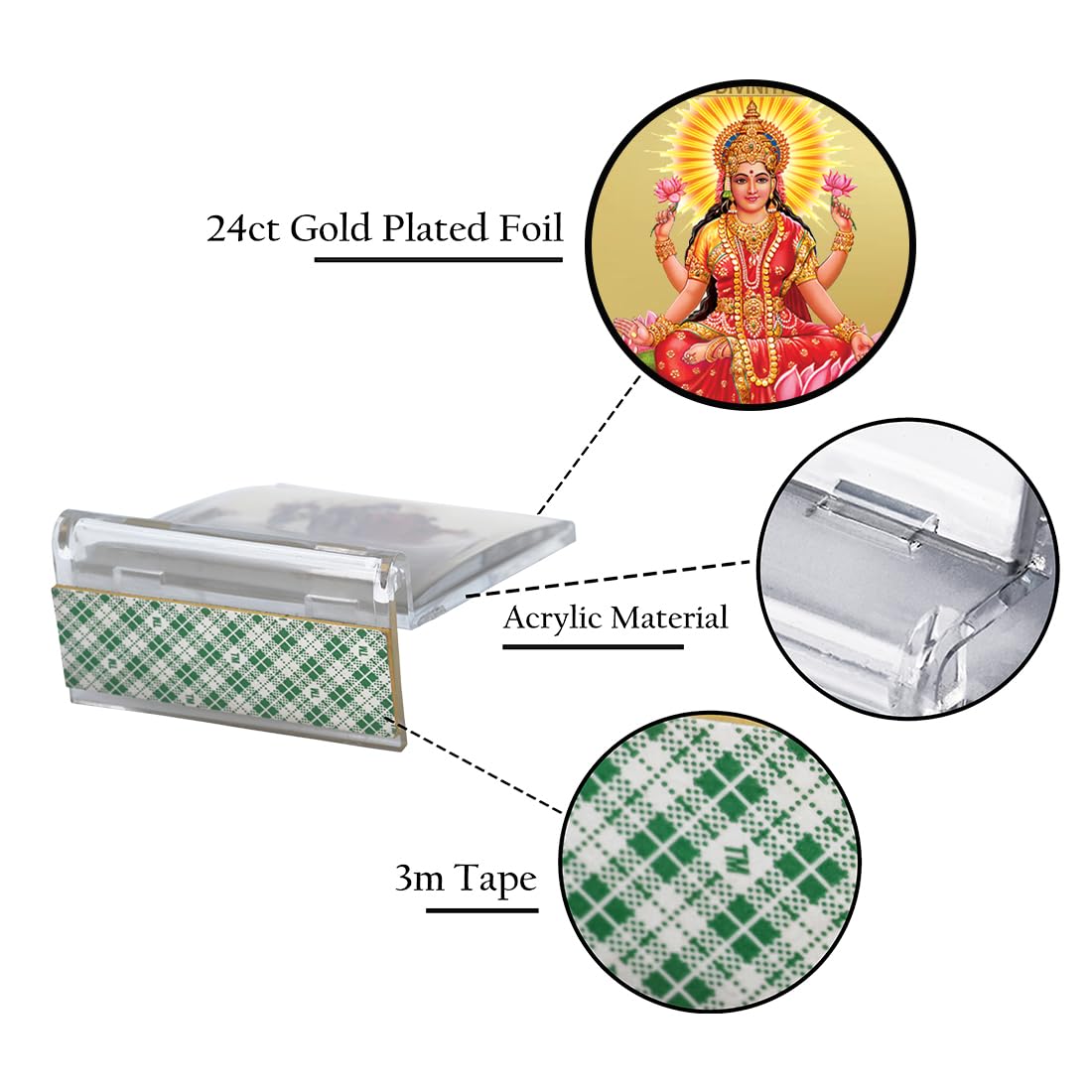 DIVINITI Goddess Lakshmi Mata Photo Frame for Car Dashboard, Car Idol, Table Decor|ACF 3A Acrylic Car Frame with 24K Gold Plated Foil|Religious Frame For Pooja, Prayer and Gift (5.8X4.8 CM)