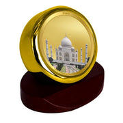 DIVINITI 24K Gold Plated Taj Mahal Metallic Idol for Home Decor, Pooja Room, Office Desk & Car Dashboard | Premium Religious Gift with Wooden Stand for Blessings & Positivity|5.5 x 5.0 CM