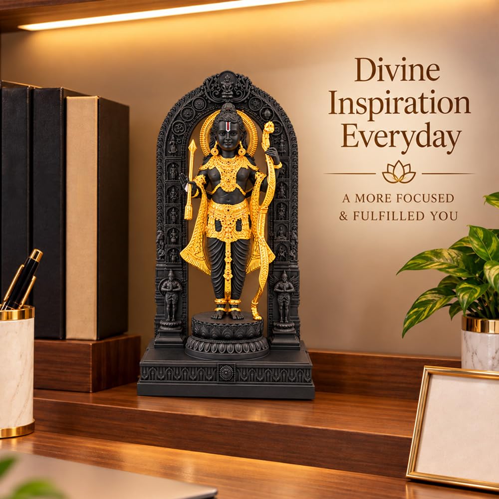 DIVINITI 24K Gold-Plated Ram Lalla Idol | Lord Ram Murti with Bow for Home Temple, Pooja Room, Office & Table Decor | Premium Gift Box | 9.5 x 5.5 CM