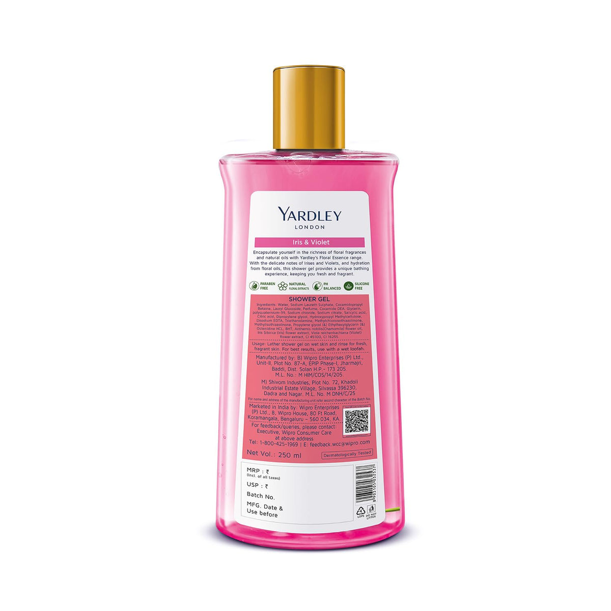 Yardley London| Shower Gel| Floral Essence| With Natural Floral Oils Of Iris & Violet| No Parabens| No Silicones | 250ml