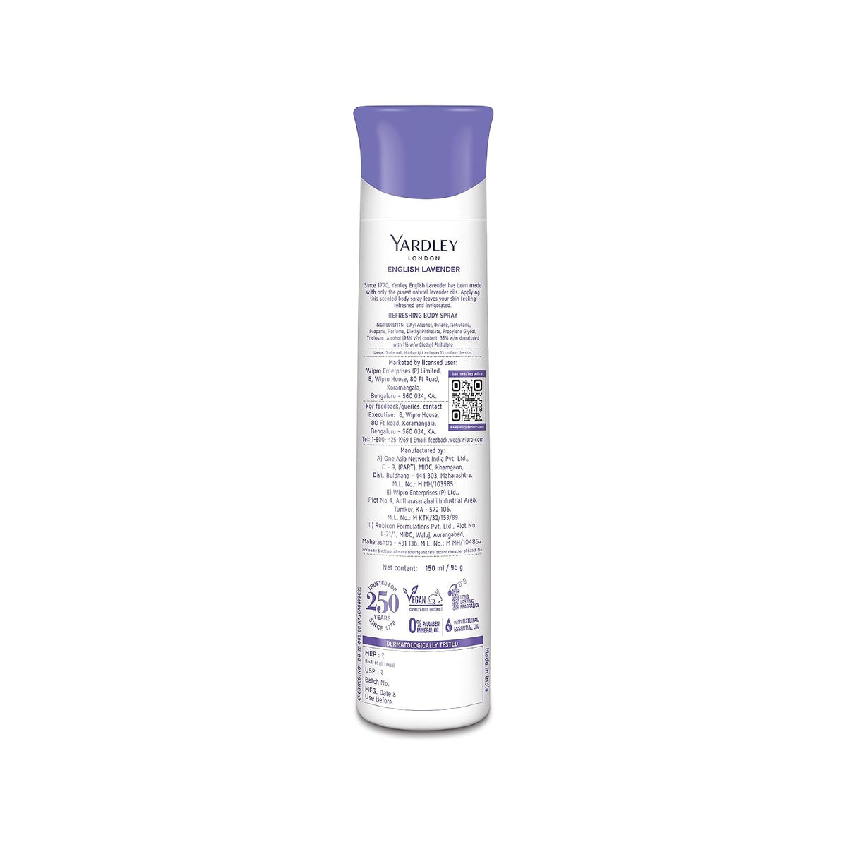 Yardley London English Lavender Refreshing Deodorant Body Spray For Women, 150ml