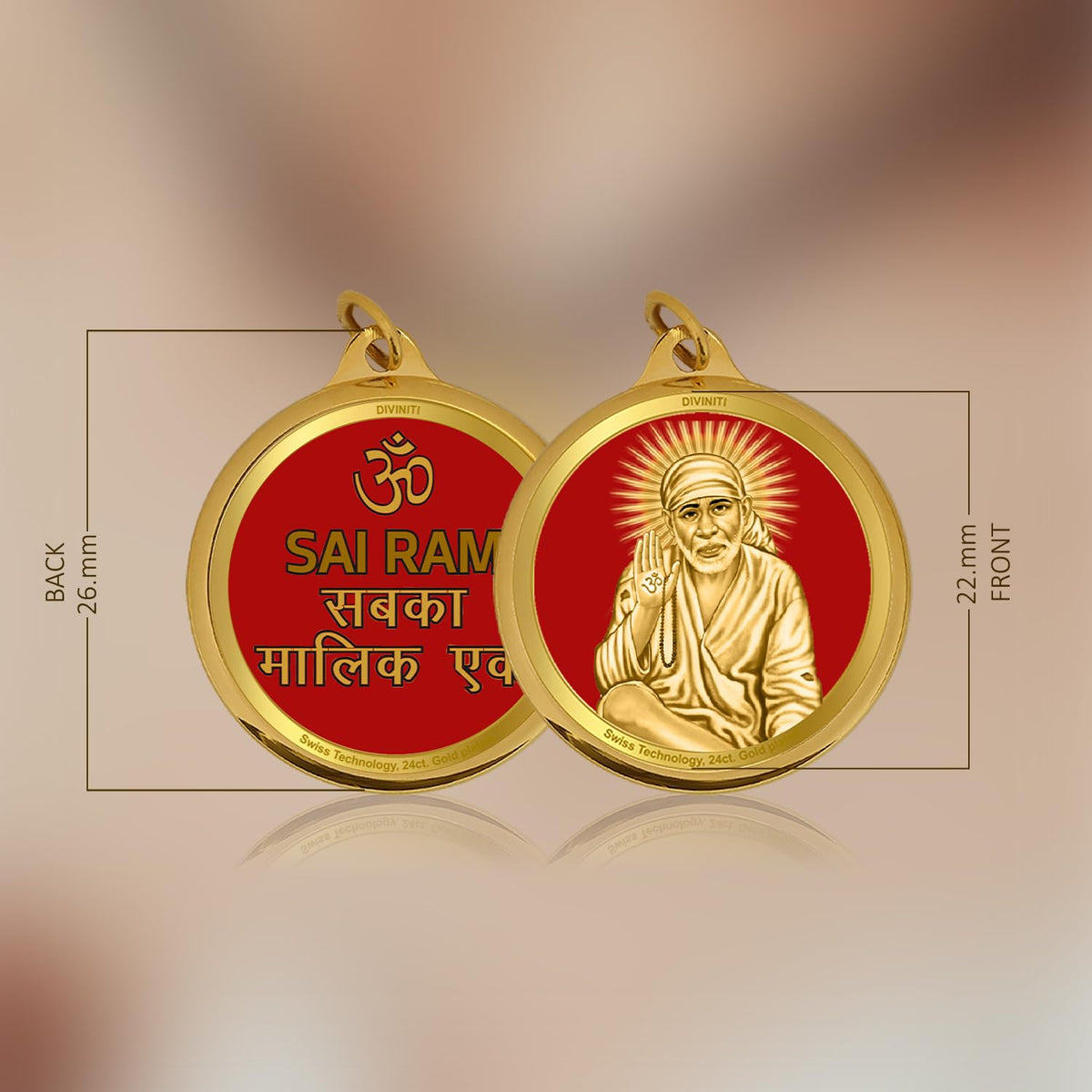 DIVINITI 24K Gold Plated Double-Sided Religious Pendant with Premium Gift Box, Spiritual Locket for Men & Women, Devotional Jewellery for Gifting & Everyday Wear | Sai Baba & Om