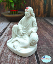 SHINDE EXPORTS shirdi saibaba Idol Marble/saibaba Idol for car Dashboard 11 cm (White Lacquered dwarkamai)