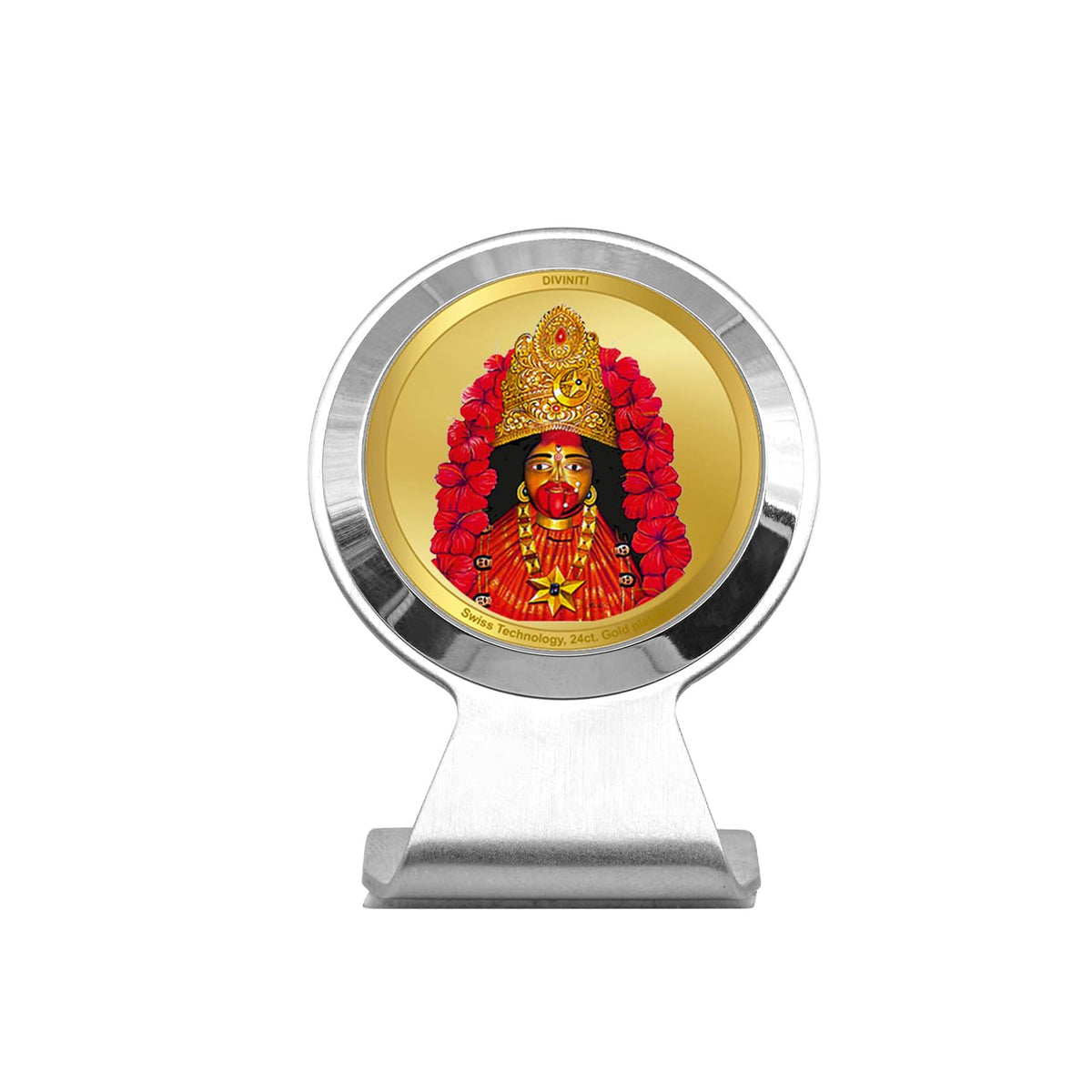 DIVINITI 24K Gold Plated Tara Devi Car Dashboard Idol Frame | Premium Spiritual Car Accessory for Divine Blessings & Positivity | Luxury Devotional Gift for Car, Office & Home | 6X4.5 CM