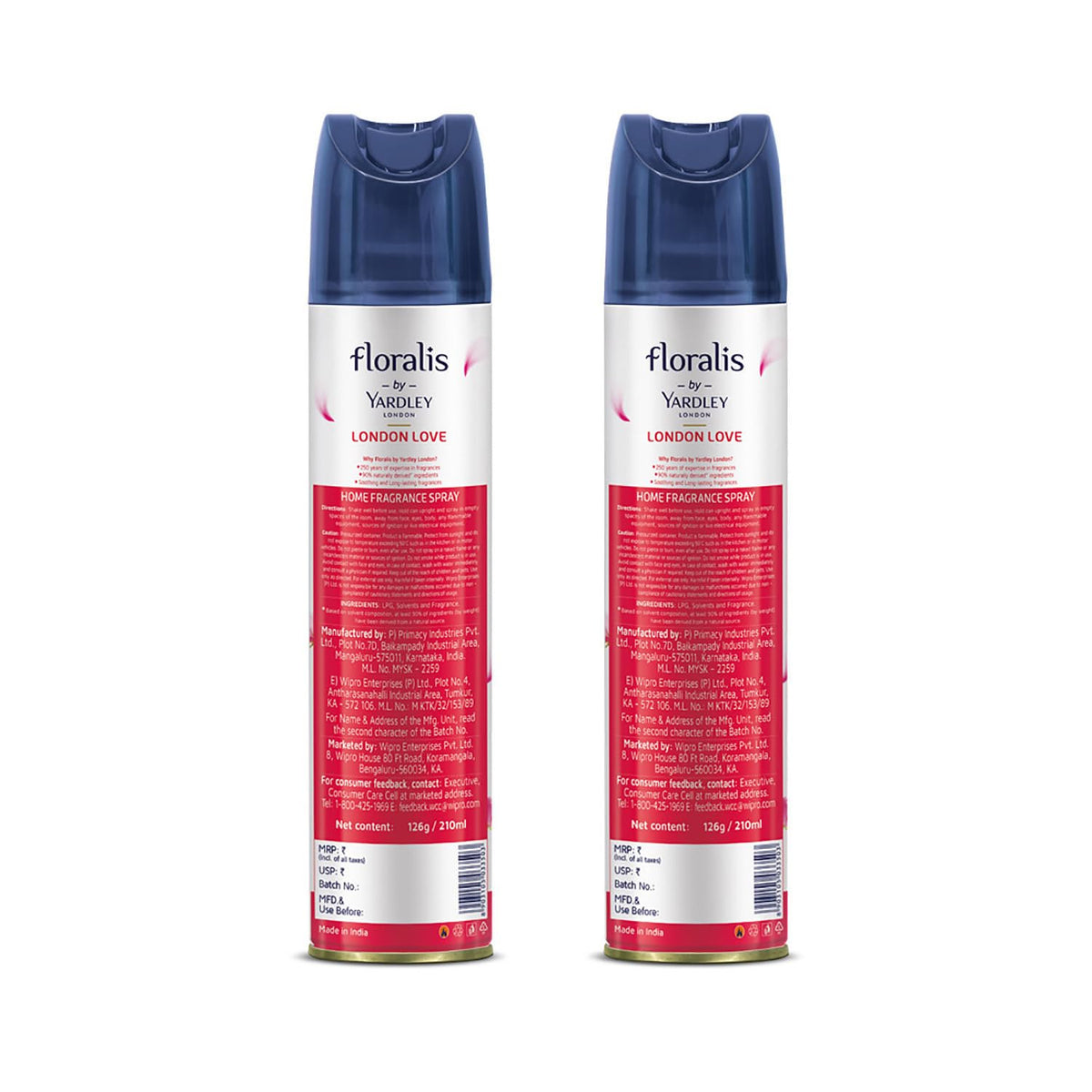 Yardley London Floralis Air Freshener Spray| London Love| Long Lasting Floral Fragrance For Home & Office| Home Fragrance Spray| 90% Naturally Derived| 210Ml (Pack Of 2)