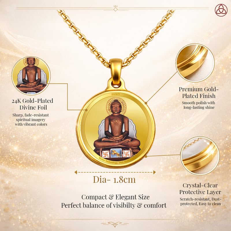 DIVINITI 24K Gold Plated Double-Sided Religious Pendant with Premium Gift Box, Spiritual Locket for Men & Women, Devotional Jewellery for Gifting & Everyday Wear | Mahavir & Namokar Mantra-1