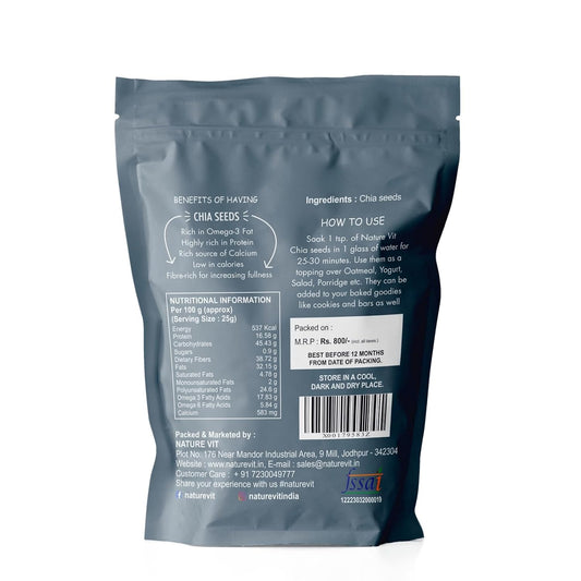 NatureVit Raw Chia Seeds 1 Kg | Superfood for Eating | Rich in Omega-3, Fiber & Protein | Ideal for Weight Loss, Digestion & Energy | Gluten-Free & Vegan