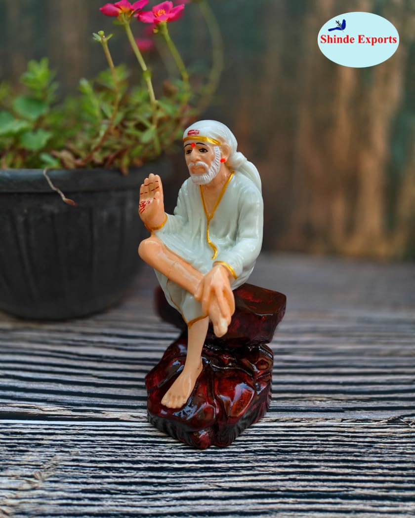 SHINDE EXPORTS shirdi saibaba Marble Idol Statue murti Home Murty for car Dashboard for Pooja Room (6.5 inches)