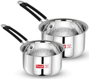 Parage 2 Pieces Stainless Steel Sauce Pan, Tea Pan, Milk Pan Heavy Gauge with Heat-Resistant Wire Handle Induction & Gas Stove Friendly (1 LTR & 1.75 LTR, Silver), 2.75 Liters