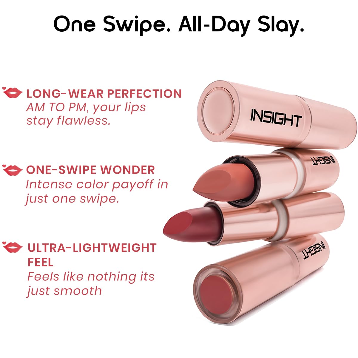 INSIGHT Hydra Fix Lipstick - Muted Dahlia| Semi Matte Finish | One Swipe Intense Pigmentation | Long Lasting | Lightweight | Hydrating Non Drying Formula - 4.2g (Pack of 2)