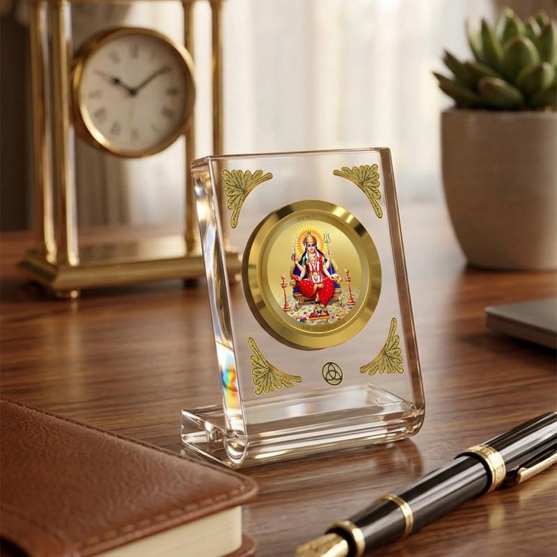 DIVINITI 24K Gold Plated Religious Car Dashboard Frame | Premium God Idol Frame for Car, Home Mandir & Office Table | Spiritual Gift, Decorative Showpiece | Santoshi Mata