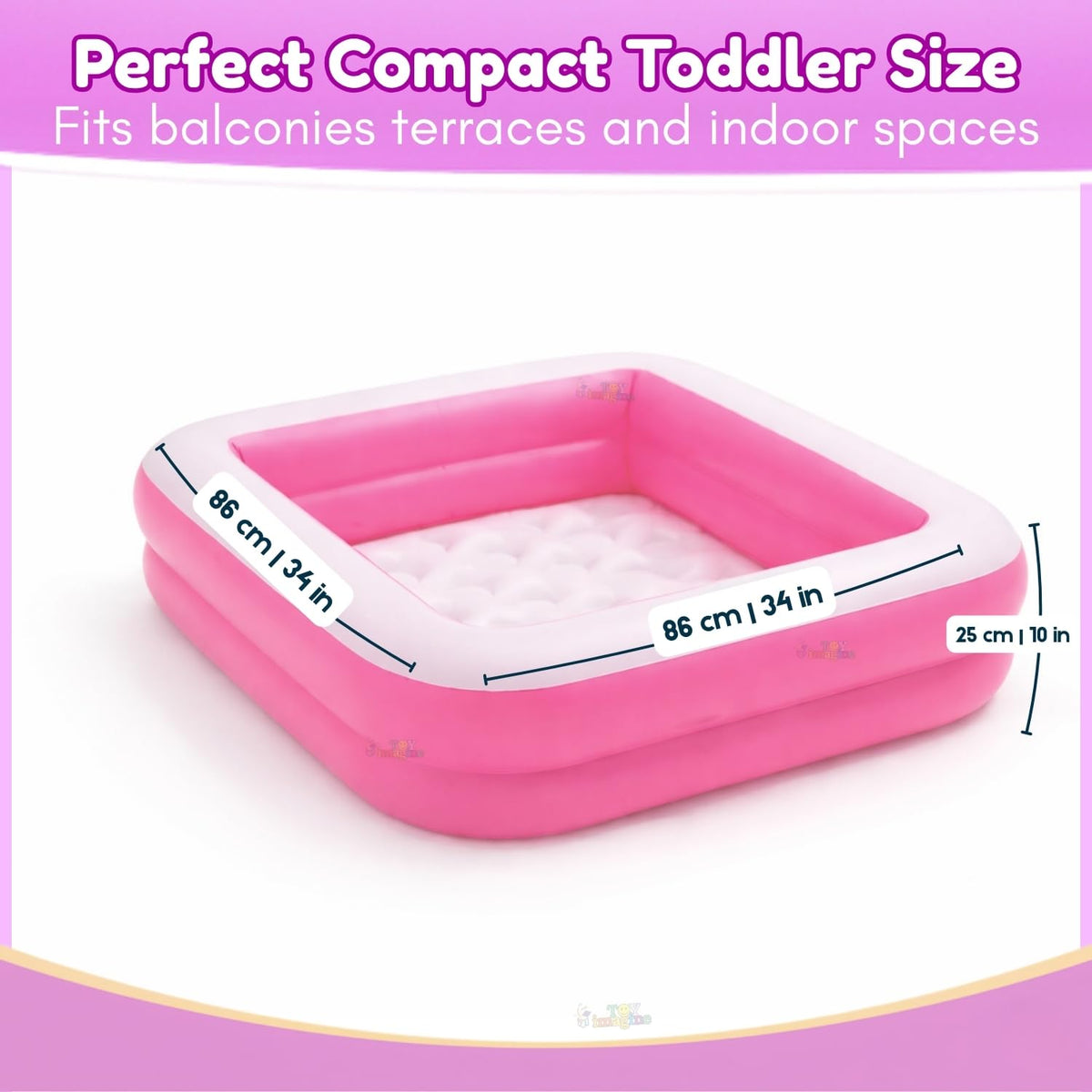 Toy Imagine 3 ft Square Inflatable Pool for Kids – Swimming Bathtub for Toddlers (0–5 Years) | Outdoor Garden Summer Play Pool(Pink)
