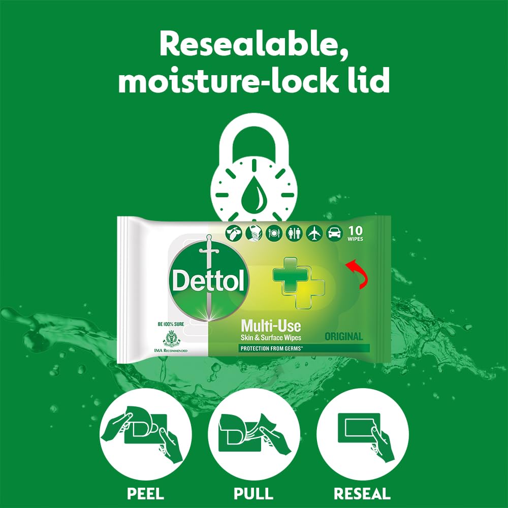 Dettol Disinfectant Sanitizer Wet Wipes for Skin & Surfaces, Original – 80 Count & Disinfectant Skin & Surface Wipes, Original – 40 Count